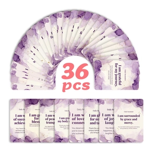 Detail of 36 purple watercolor daily reminder cards with elegant gold foil speckles