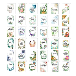 Set di 36 carte di affermazione ad acquerello con frasi motivazionali in griglia 6x6