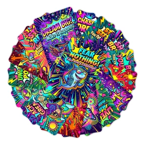Set of 18 retro pop art motivational cards with vibrant graffiti animal designs
