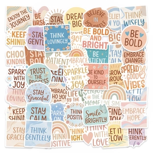 Set di 50 adesivi motivazionali boho in colori tenui Morandi con citazioni positive