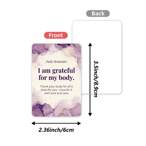Inspirational affirmation card with purple watercolor design measuring 3.5 x 2.36 inches