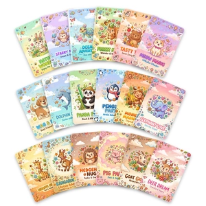 Set of 18 cute Japanese style animal illustration postcards with colorful cartoon designs