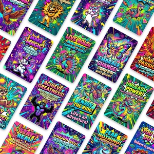 Detail of 18pcs retro pop art postcards featuring neon animals and bold quotes