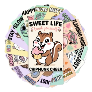 Set aus 18 süßen Tierkarten mit Streifenhörnchen und Flamingo-Motiven sowie Sprüchen