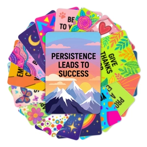 Set de 18 tarjetas motivacionales minimalistas con ilustraciones coloridas y esquinas redondeadas
