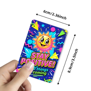 Retro Pop Art motivational card showing 6x8.9cm dimensions with Stay Positive text