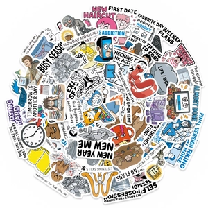 Pack of 56 waterproof funny meme stickers featuring humorous comic art and expressive quotes