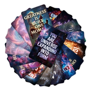 Cosmic galaxy inspirational message cards with vibrant nebula design and motivational quotes