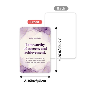 Detail view showing 3.5x2.36 inch lavender marble affirmation cards with gold texture