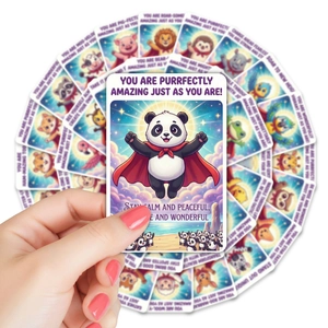 Set of 36 cute animal motivational cards with hand-drawn cartoon designs and positive quotes