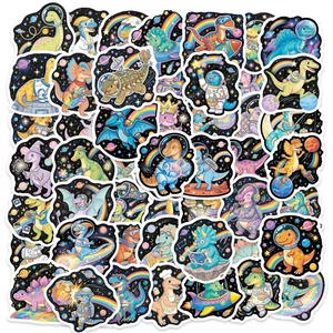 Cute Cartoon Space Dinosaur Astronaut Waterproof PVC Stickers For Water Bottle Laptop Suitcase Scrapbooking DIY Decorative Stickers