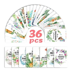 Set di 36 carte di affermazione ad acquerello con illustrazioni floreali e citazioni
