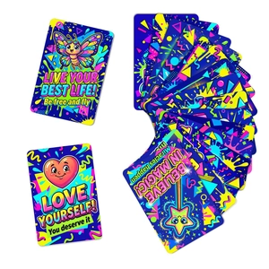 Detail of 18 motivational pop art cards featuring vibrant neon colors and positive quotes