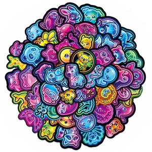 Neon cartoon animal stickers pack featuring glowing zebra, panda and unicorn designs