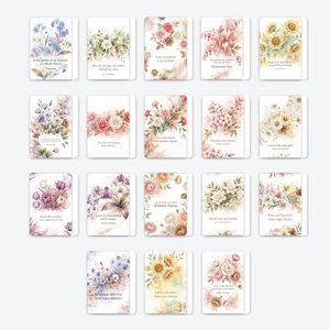 Set di 18 biglietti con citazioni floreali per decorazione scrivania e pareti acquerellate