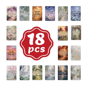 Macro shot of 18 illustrated inspirational bookmarks with nature themes and quotes