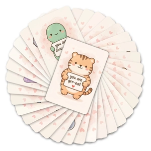 Set mit 36 niedlichen Tier-Affirmationskarten mit positiven Wortspielen und Sprüchen