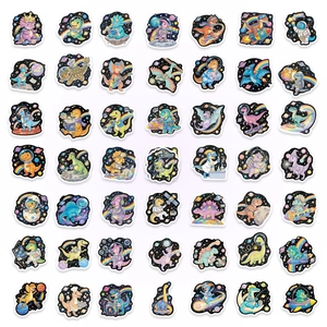 Collection of 50 waterproof space dinosaur stickers in a neat 7x7 grid layout
