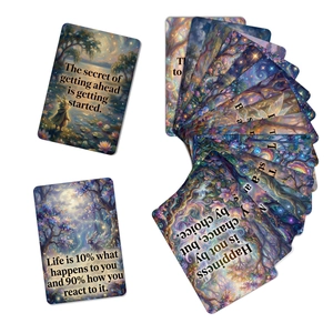 Macro detail of Monet garden forest cards with positive quotes and rounded corners
