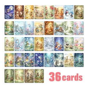 Lot de 36 cartes de vœux animaux de la forêt à l'aquarelle avec coins arrondis et dessinées