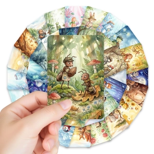 Lot de 36 cartes d'illustration d'animaux de forêt à l'aquarelle pour décoration