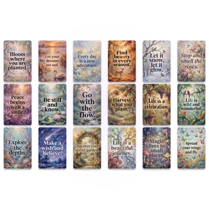 Detailed grid view of 18 Monet-style garden cards with inspirational nature quotes