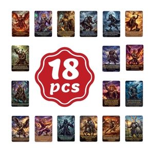 Set mit 18 Fantasy-Tierkriegerkarten mit motivierenden Zitaten auf weißem Hintergrund
