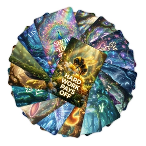 Set mit 18 Fantasy-Waldtier-Motivationskarten mit lebhaften, bunten Illustrationen