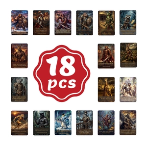 Details von 18 Tierkrieger-Karten mit Fantasy-Motiven und englischen Motivationssprüchen