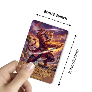 Tigerkrieger-Fantasiekarte mit Motivationsspruch und Illustration mit zwei Schwertern