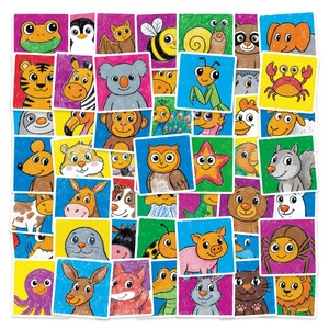 Cute Cartoon Animal Stickers Crayon Hand Drawn Style Square Decorative Decals For Scrapbook DIY Stationery Kids School Gift