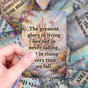 Inspirational Monet style garden cards with fantasy castle art and motivational quotes