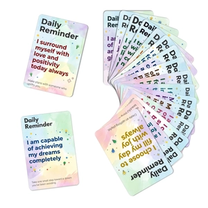 Detailed view of daily reminder cards with watercolor gradient backgrounds and quotes