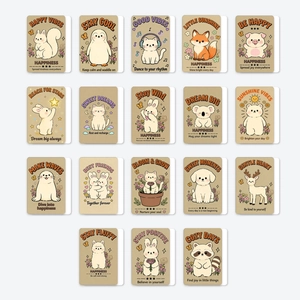 Set of 18 cute hand-drawn cartoon animal motivational cards for gift box decoration