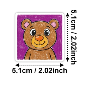 Cute cartoon bear sticker with crayon art style and 5.1cm dimension marking
