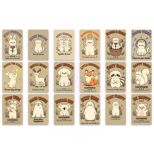 Set of 18 cartoon animal motivational cards with positive quotes for gift boxes