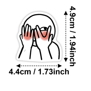 Adesivo cartoon timido con linee nere e rossore rosso, altezza di 4,9 cm
