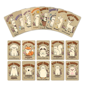 18 pack of cute hand-drawn cartoon animal cards with positive daily quote messages