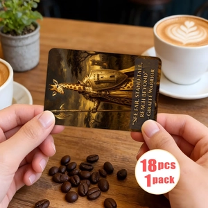 Detail einer Giraffenkrieger-Karte mit inspirierendem Zitat in gemütlicher Café-Umgebung