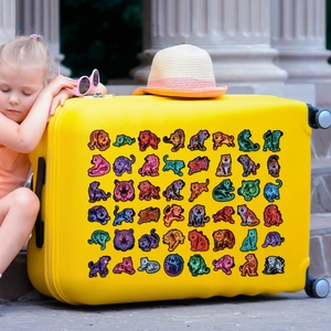 Adesivi tigre neon su valigia gialla per decorazioni da viaggio alla moda