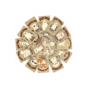 Overhead view of decorative cartoon animal cards with English inspirational phrases