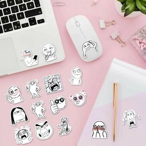 Set di 56 adesivi astratti divertenti in bianco e nero su laptop e scrivania rosa