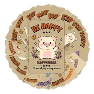 Set of 18 cute hand-drawn animal cards with motivational quotes in a radial layout