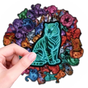 Adesivo tigre stile neon impermeabile per laptop e skateboard con vivaci linee color ciano