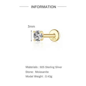 Detailed 3mm Moissanite stud in 925 sterling silver with threaded back and S925 stamp
