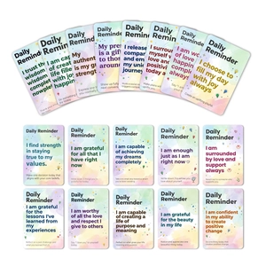 Set of 18 daily reminder cards with macaron gradient colors and positive quotes