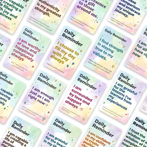 Set of 18 colorful daily reminder affirmation cards with watercolor style and motivational quotes
