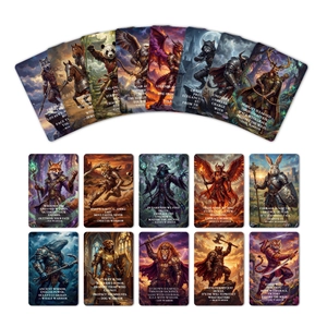 Set aus 15 Fantasy-Tierkrieger-Postkarten mit englischen Motivationssprüchen für Deko