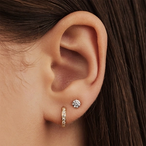 Ensemble créoles et clous d'oreilles en argent S925 plaqué or sur le lobe