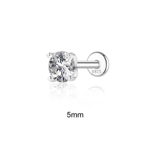 Detail of 5mm moissanite labret earring with S925 sterling silver hallmark engraving